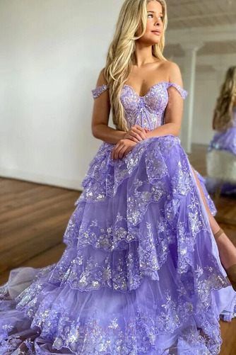 Robe de bal Larges Bretelles A-ligne Longue Décalcomanie Dentelle - Page 2