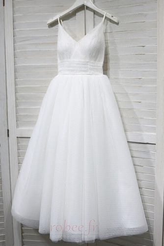 Robe de mariée Médium Dentelle Laçage Elégant Sans Manches Longueur Mollet - Page 1