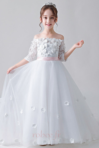 Robe de fille de fleur Norme Laçage Train de petit Formelle Manche Longue - Page 1