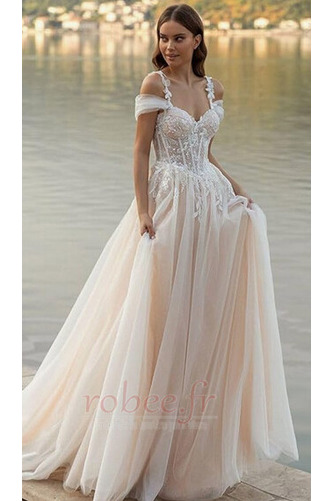 Robe de mariée Dentelle A-ligne Sans Manches Longue Rosée épaule - Page 1