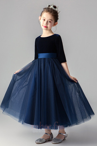 Robe de fille de fleur Simple Glissière A-ligne Velours Petit collier circulaire - Page 4