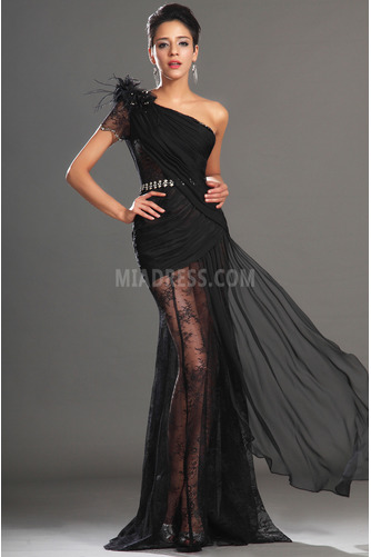 Robe de bal Une épaule Printemps Sans Manches Asymétrique Tissu à Claire-voie - Page 3