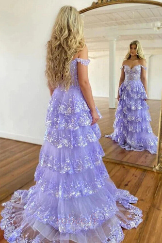 Robe de bal Larges Bretelles A-ligne Longue Décalcomanie Dentelle - Page 3