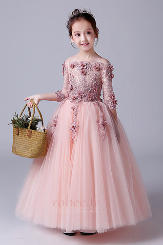 Robe de fille de fleur A-ligne Médium Manche Aérienne Cérémonial - Page 1