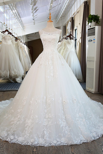 Robe de mariée Formelle Eglise net Froid Col Bateau Traîne Longue - Page 1