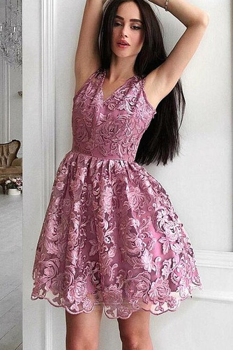 Robe de cocktail Dentelle Été Mariage Courte Col en V Elégant - Page 1