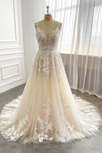 Robe de mariée Tulle Traîne Courte A-ligne Sans Manches Laçage - Page 1