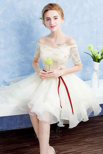 Robe de cocktail Naturel taille Orné de Nœud à Boucle Manche de T-shirt - Page 4
