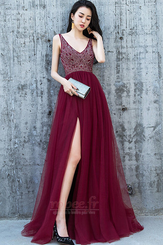 Robe de bal Tulle Traîne Courte Sans Manches Dos nu Col en V - Page 1