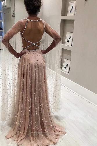 Robe de soirée Naturel taille Fourreau Avec Bijoux Longue Perles - Page 1