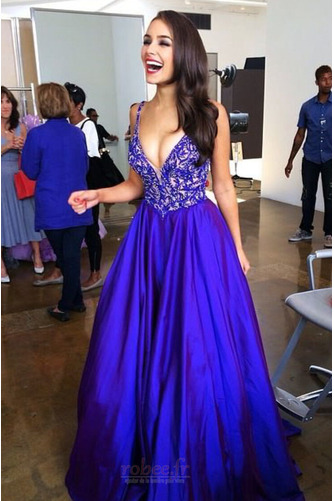 Robe de bal Sans Manches Perle Fermeture à glissière Col en V Foncé - Page 1