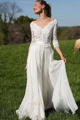 Robe de mariée Manche de T-shirt A-ligne Naturel taille Elégant - Page 1