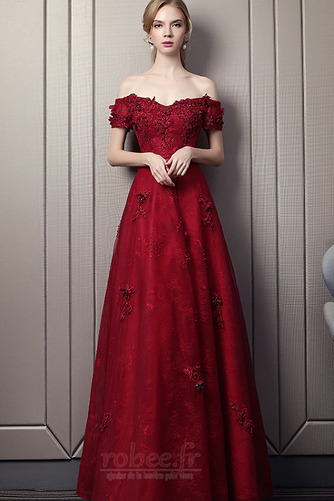 Robe de soirée Perle Couvert de Dentelle Formelle a ligne Manche Courte - Page 1