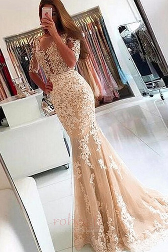 Robe de soirée Dentelle Dos nu Sirène Manche Courte Couvert de Dentelle - Page 1