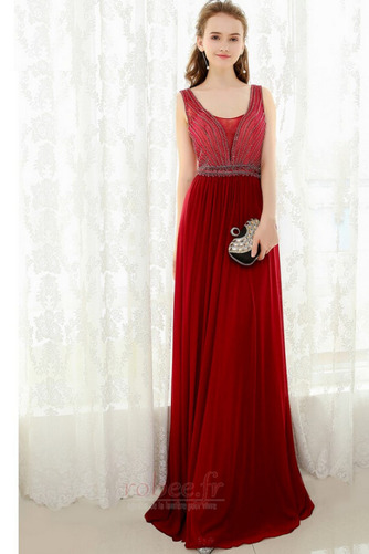 Robe de soirée Mousseline Perlé Haut Bas Glissière Sans Manches - Page 5