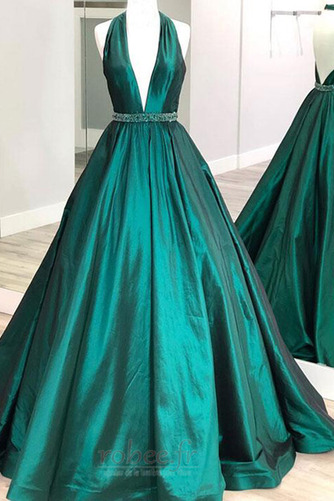 Robe de bal Formelle Col en V Haut Bas Satin Sans Manches Perle - Page 1