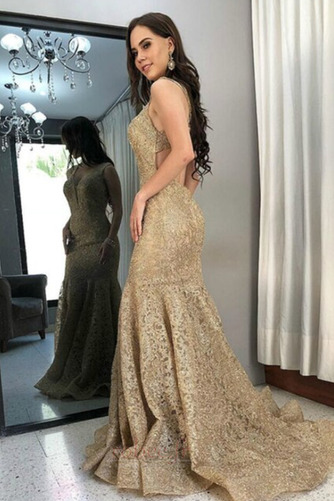 Robe de bal Dentelle Col en V Près du corps Dentelle Dos nu Couvert de Dentelle - Page 3