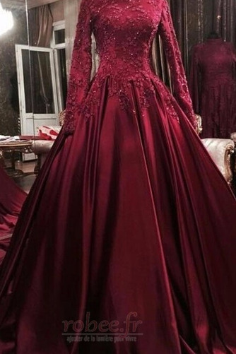 Robe de bal Longue Perle Fermeture éclair Satin a ligne Elégant - Page 1