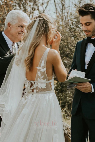 Robe de mariage Col en V Foncé Traîne Courte Sans Manches Dentelle - Page 2