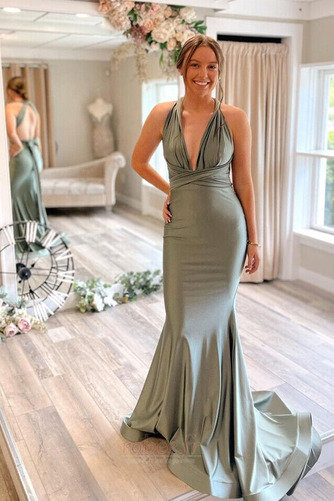 Robe de soirée Chic Décolleté Dans le Dos Col en V Foncé Sans Manches - Page 1