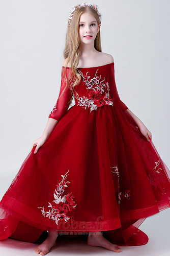 Robe de fille de fleur A-ligne Longue net Manche Aérienne Naturel taille - Page 5