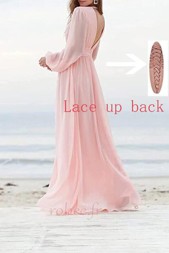 Robe de soirée Col en V Mousseline Manche Longue Naturel taille - Page 2