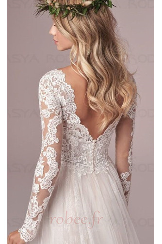 Robe de mariée Dos nu A-ligne Norme Drapé Tulle Col en V Foncé - Page 4
