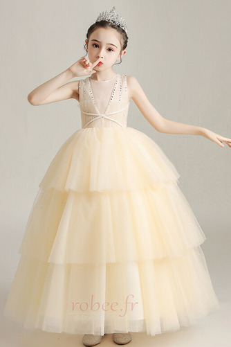Robe de fille de fleur Tulle Naturel taille Sans Manches Fermeture à glissière - Page 7
