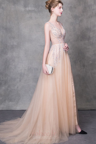 Robe de soirée Festin Col en V Satin Naturel taille Perle A-ligne - Page 4