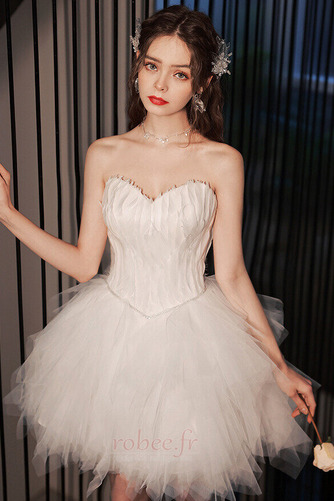 Robe de cocktail Romantique Printemps Col en Cœur Gradins Courte - Page 1