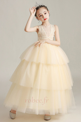 Robe de fille de fleur Tulle Naturel taille Sans Manches Fermeture à glissière - Page 5