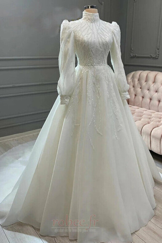 Robe de mariée Manche Longue Naturel taille Norme Corsage Avec Bijoux - Page 3