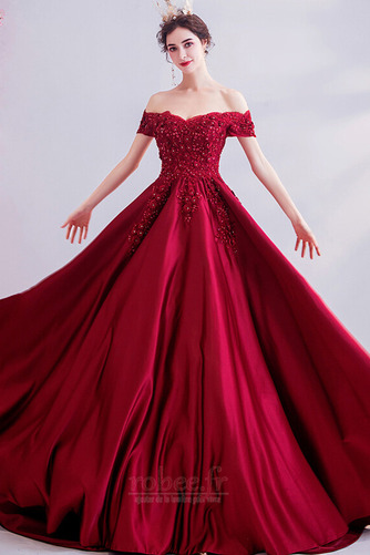 Robe de bal Naturel taille Drapé aligne Traîne Courte Satin Fête - Page 6