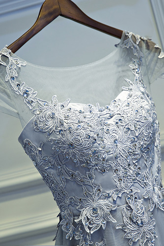 Robe de demoiselle d'honneur A-ligne Perle Laçage Mancheron Couvert de Dentelle - Page 3