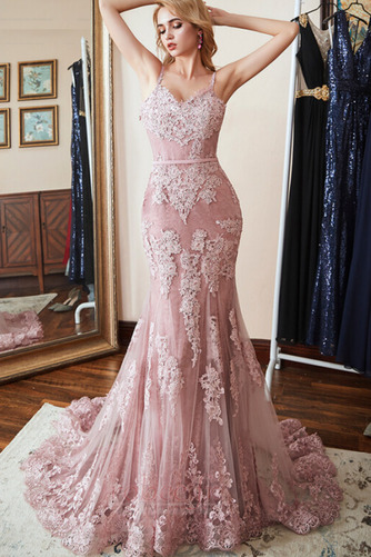 Robe de soirée Sans Manches Larges Bretelles Couvert de Dentelle - Page 1