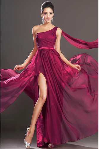 Robe de soirée Une épaule Longueur de plancher Plissé Merlot - Page 3