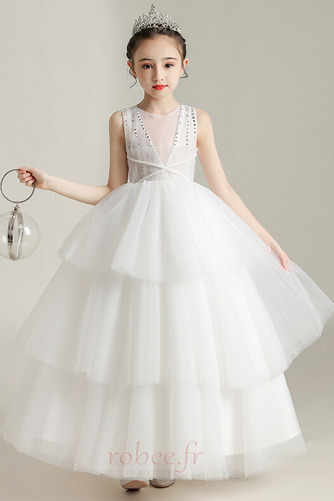 Robe de fille de fleur Tulle Naturel taille Sans Manches Fermeture à glissière - Page 1