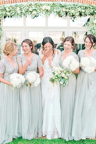 Robe de demoiselle d'honneur Traîne Courte Médium Fourreau Avec Bijoux - Page 1