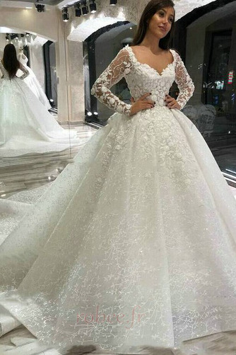 Robe de mariée Luxueux Naturel taille Perle Cathédrale Col en V Foncé - Page 1