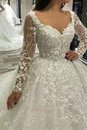 Robe de mariée Luxueux Naturel taille Perle Cathédrale Col en V Foncé - Page 2