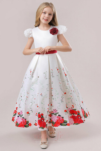 Robe de fille de fleur Naturel taille Drapé A-ligne Col de chemise t - Page 4