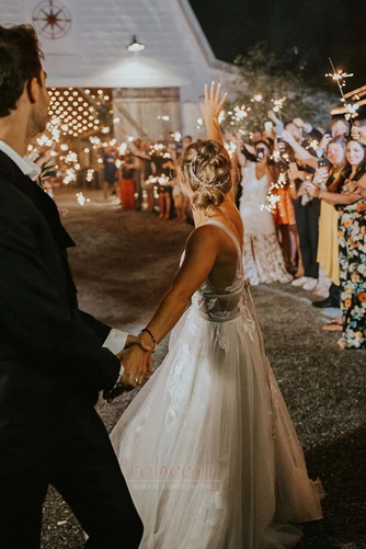 Robe de mariage Col en V Foncé Traîne Courte Sans Manches Dentelle - Page 5