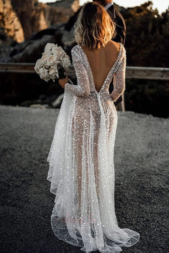 Robe de mariage Naturel taille Fourreau Avec Bijoux Manche Longue - Page 8