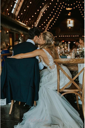 Robe de mariage Col en V Foncé Traîne Courte Sans Manches Dentelle - Page 6