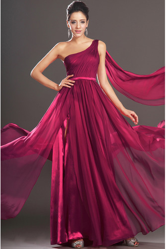 Robe de soirée Une épaule Longueur de plancher Plissé Merlot - Page 2