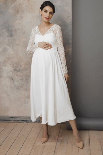 Robe de mariée Dentelle Taille haute Col en V Epurée Manche Longue - Page 5