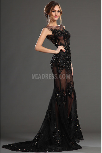 Robe de cocktail Noir Sans Manches Longueur au sol Sablier Col Bateau - Page 3