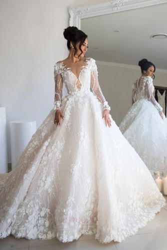 Robe de mariage Manche Longue A-ligne Fermeture à glissière Longue - Page 1