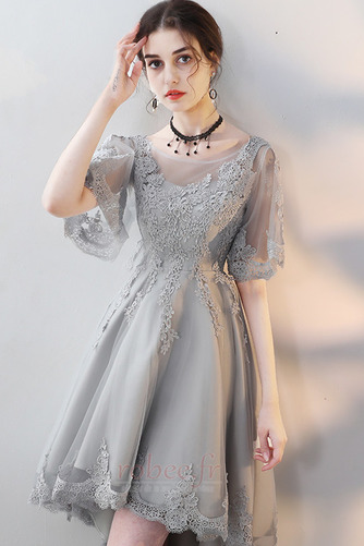 Robe de cocktail Asymétrique Appliquer Printemps Dentelle Dos nu - Page 4