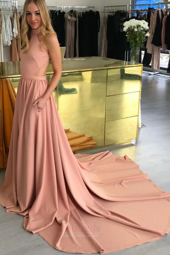 Robe de bal Simple Naturel taille Dos nu Poches Traîne Courte - Page 1